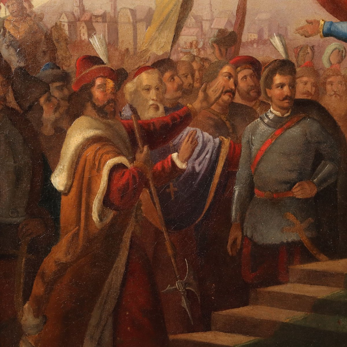 Tableau Ancien Sujét Historique Huile sur Toile Europe XIXe Siècle-photo-3