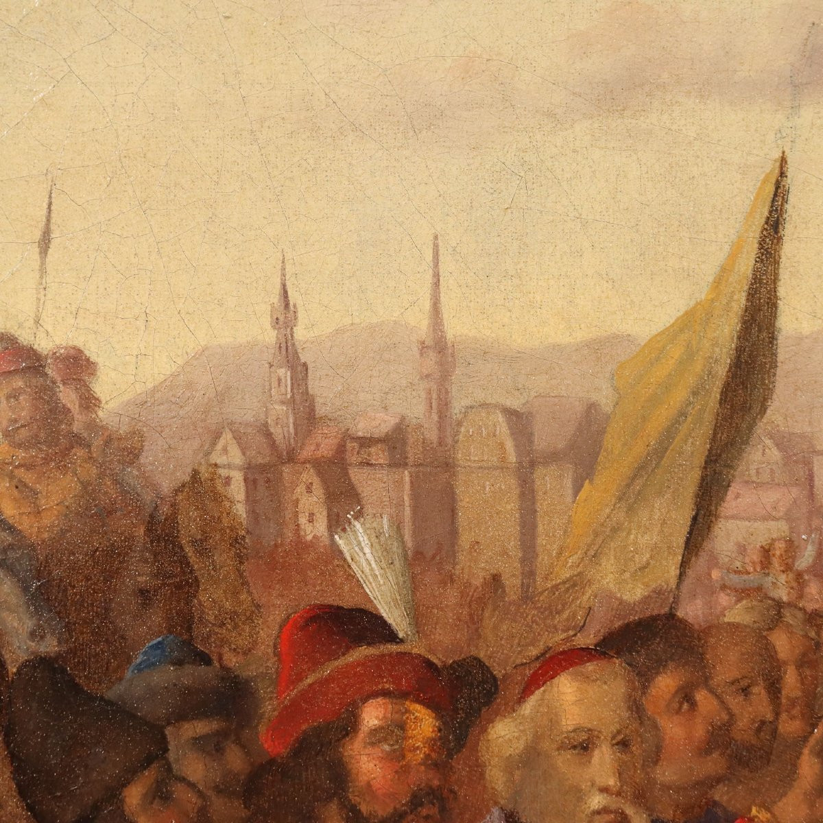 Tableau Ancien Sujét Historique Huile sur Toile Europe XIXe Siècle-photo-4