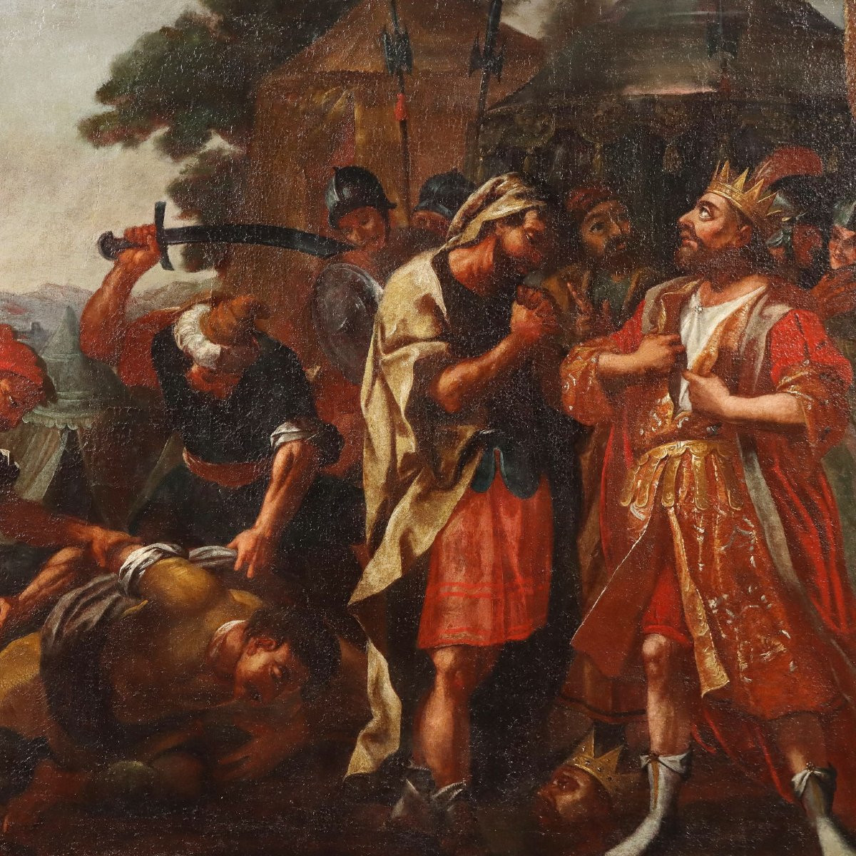 Tableau Ancien Scène de Demande de Grâce Huile sur Toile '600-photo-3
