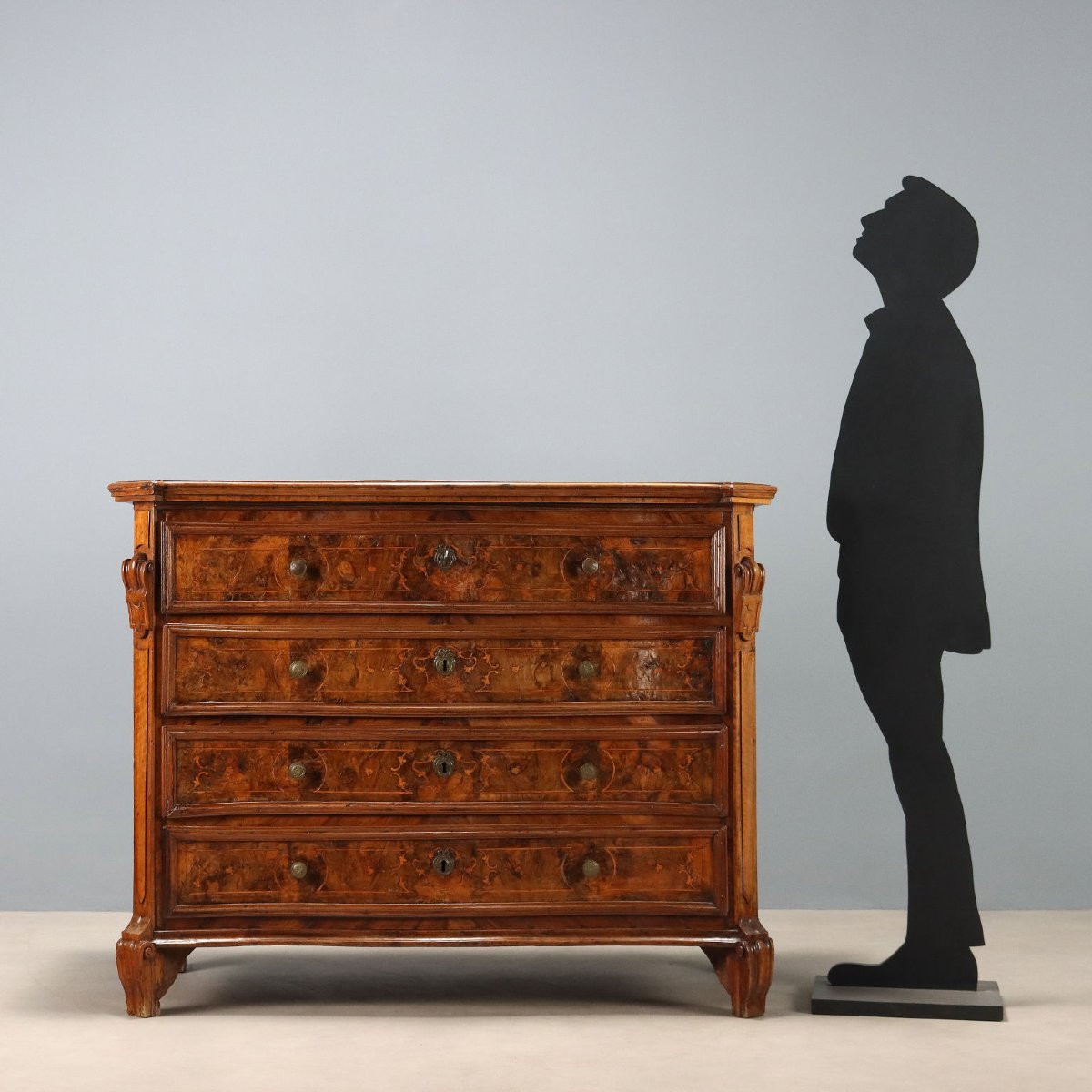 Commode Baroque Ancienne Noyer Bruyère 4 Tiroirs Lombardie  XVIIIe Siècle-photo-2