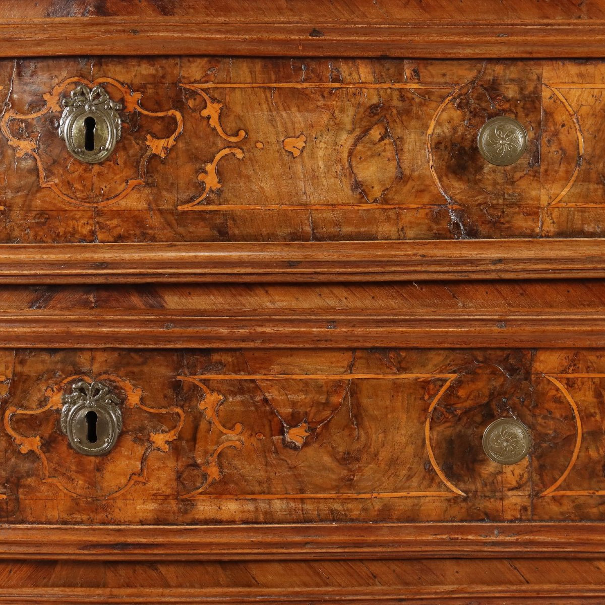Commode Baroque Ancienne Noyer Bruyère 4 Tiroirs Lombardie  XVIIIe Siècle-photo-4