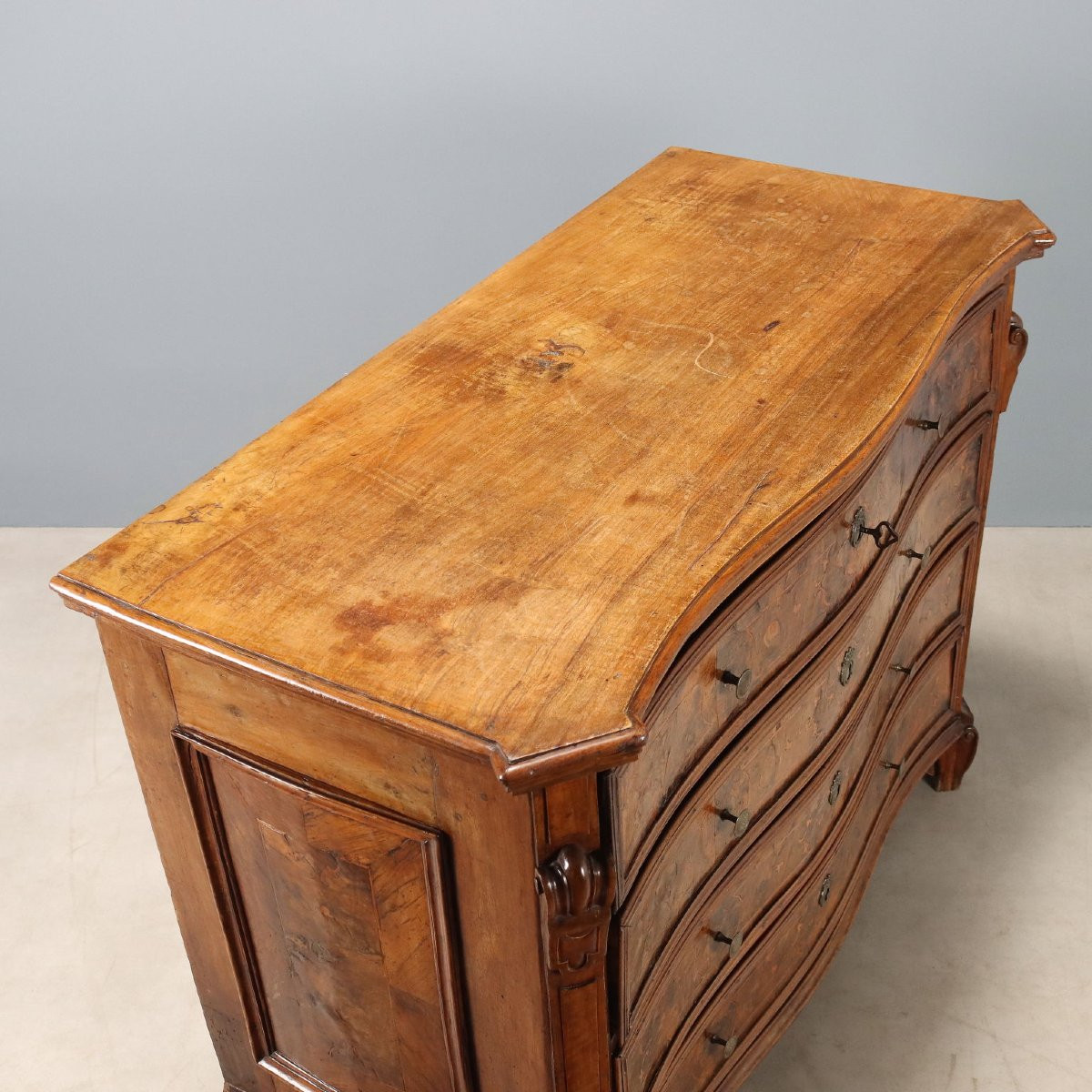Commode Baroque Ancienne Noyer Bruyère 4 Tiroirs Lombardie  XVIIIe Siècle-photo-6