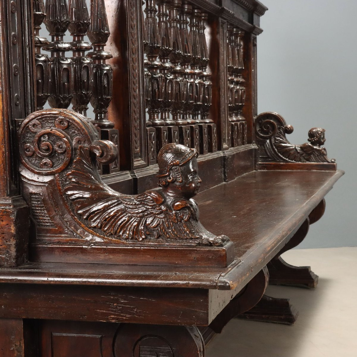 Neo-baroque-style Bench In Italian Walnut, Late 19th Century-photo-3