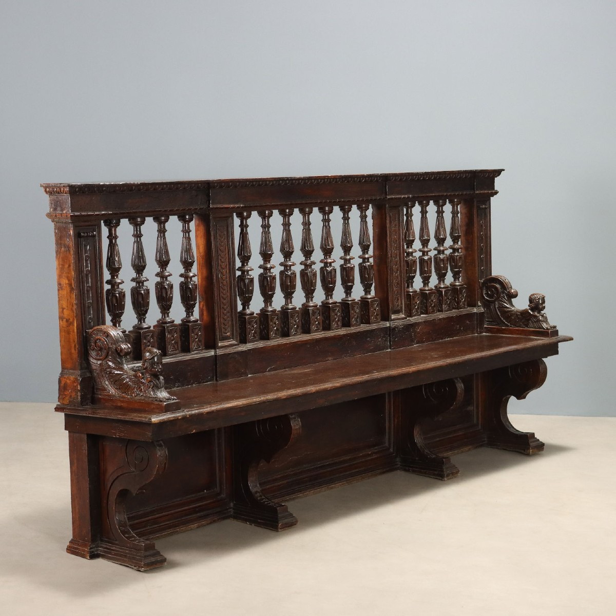 Neo-baroque-style Bench In Italian Walnut, Late 19th Century