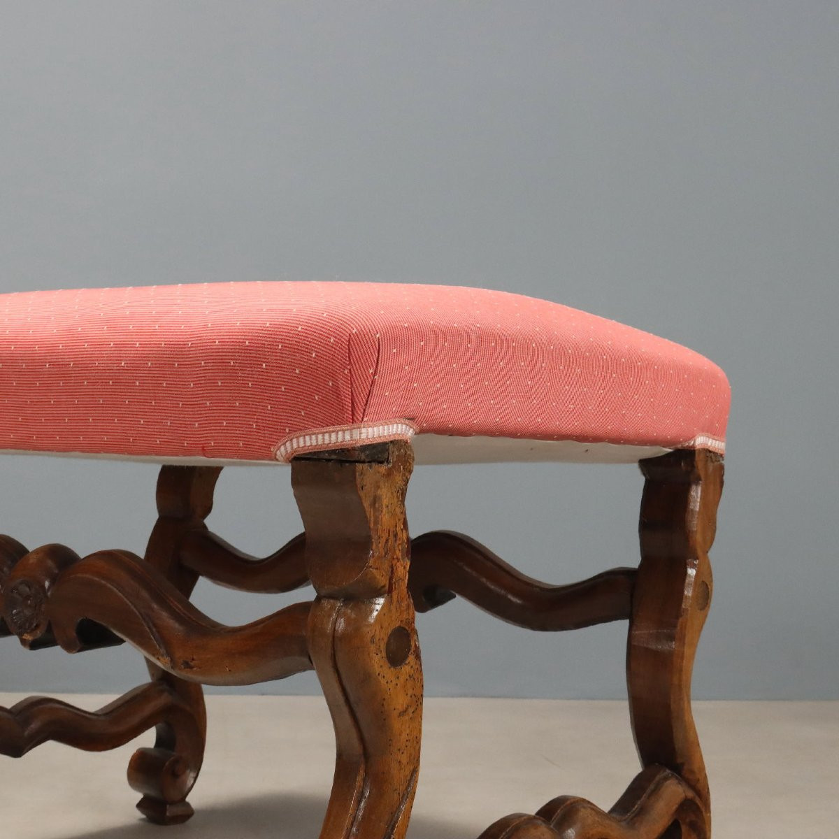 Tabourets Baroques Anciens Noyer Gravé Tissu Italie XVIIIe Siècle-photo-3