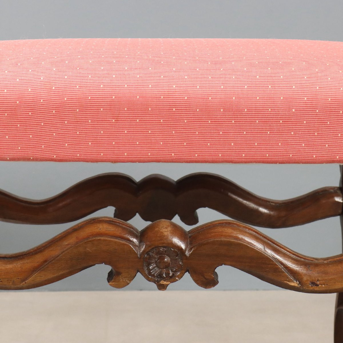 Tabourets Baroques Anciens Noyer Gravé Tissu Italie XVIIIe Siècle-photo-1