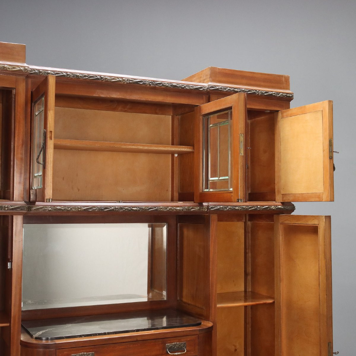Buffet Art Nouveau Ancien Acajou Marbre Noir Italie XXe Siècle-photo-3