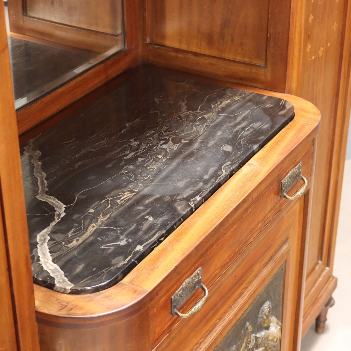 Buffet Art Nouveau Ancien Acajou Marbre Noir Italie XXe Siècle-photo-5