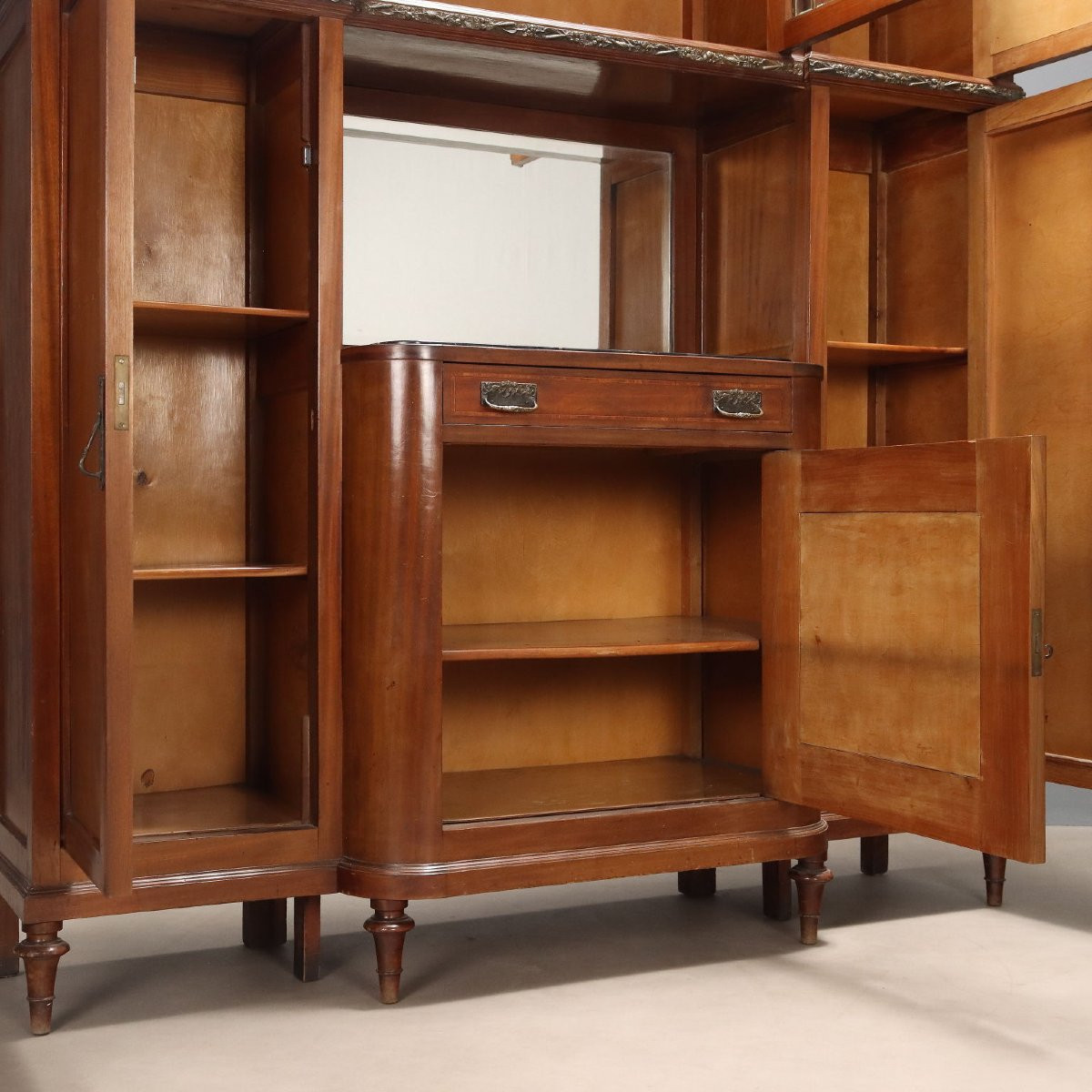 Buffet Art Nouveau Ancien Acajou Marbre Noir Italie XXe Siècle-photo-7