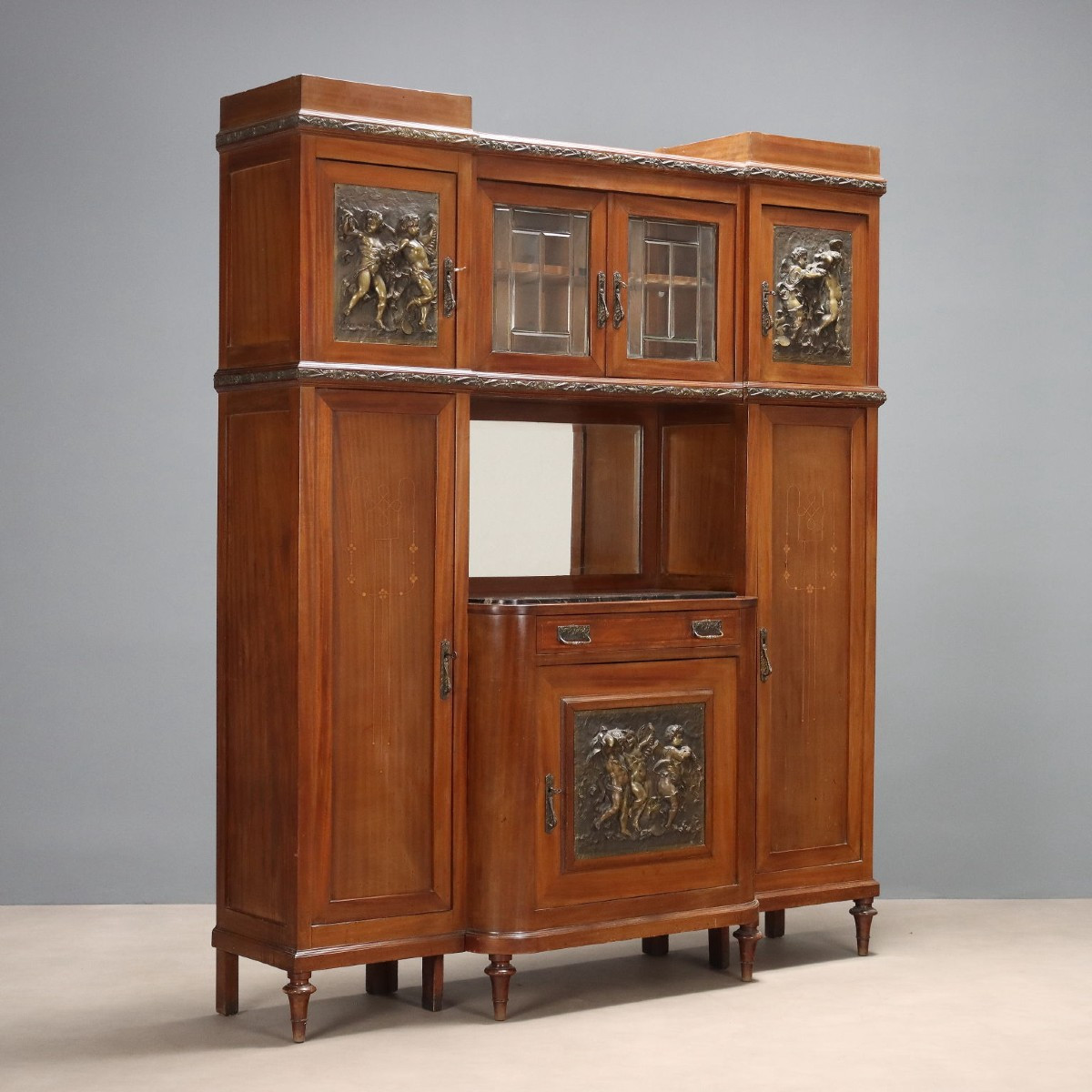 Buffet Art Nouveau Ancien Acajou Marbre Noir Italie XXe Siècle
