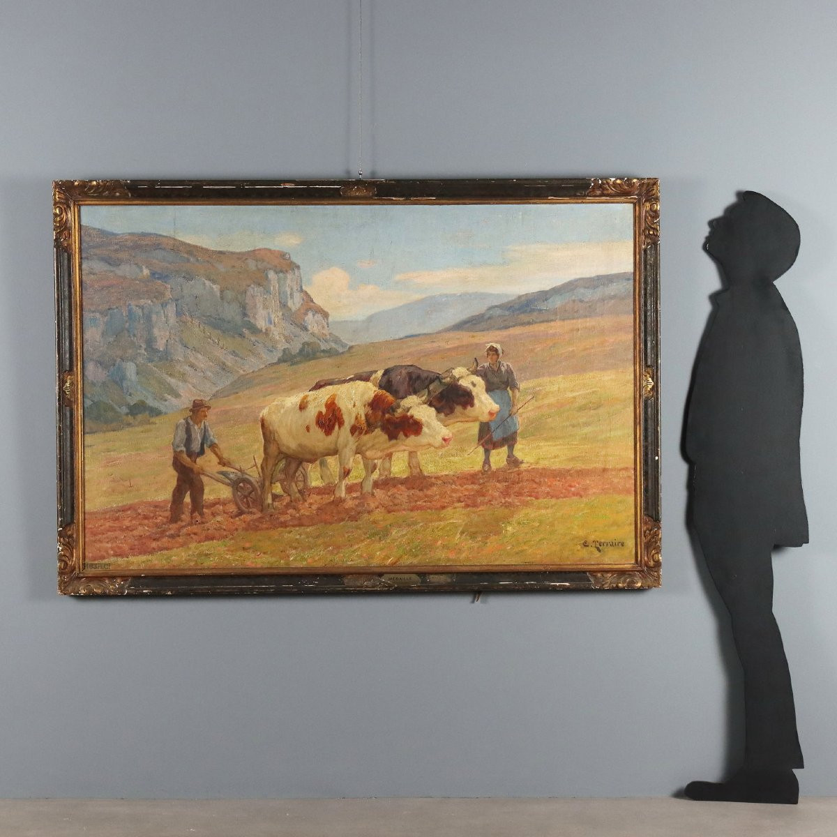 Painting Signed Clovis Terraire Ploughing In Bugey '900-photo-2