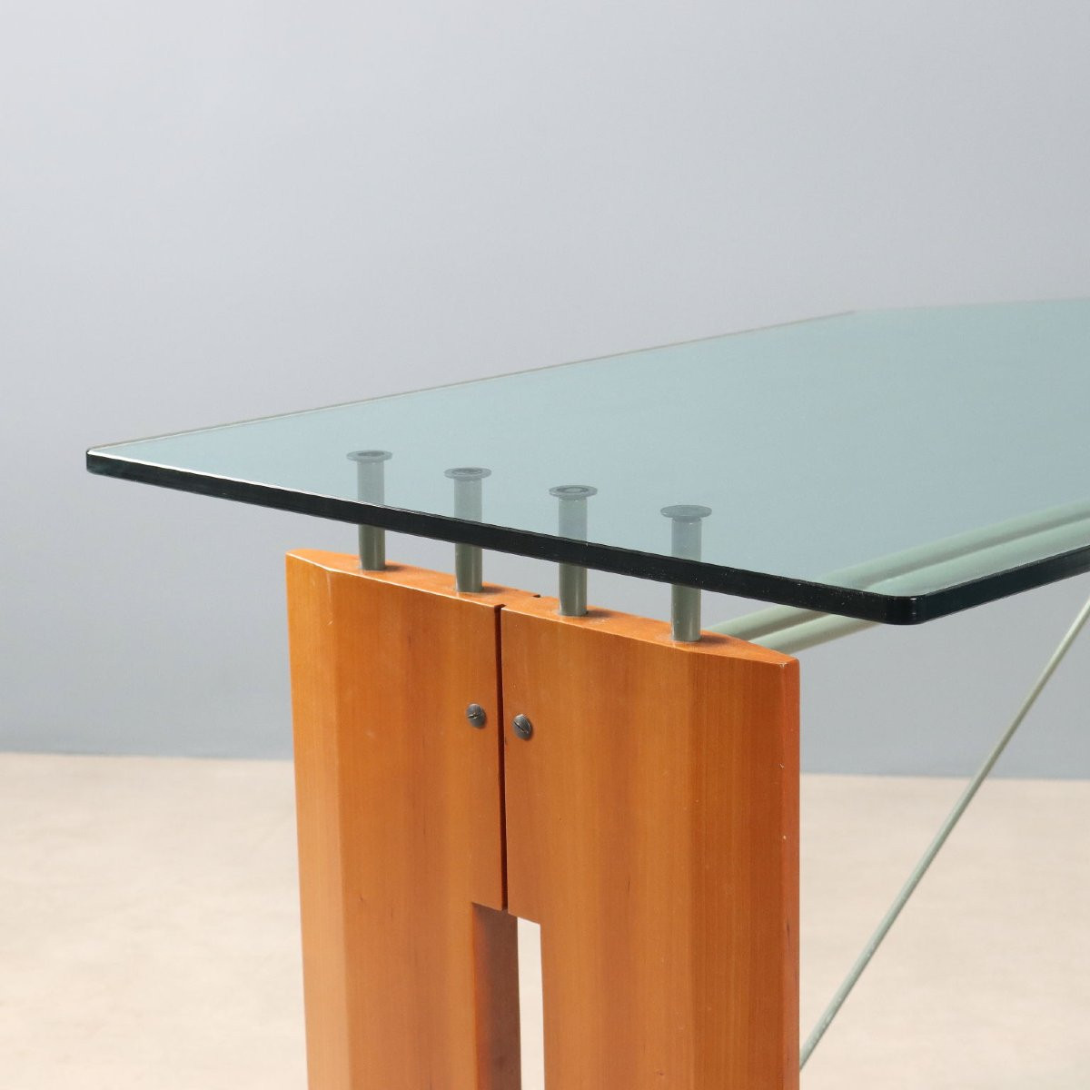 Vintage Writing Desk Tanganyka Walnut Glass Design Italy 1990s -photo-4