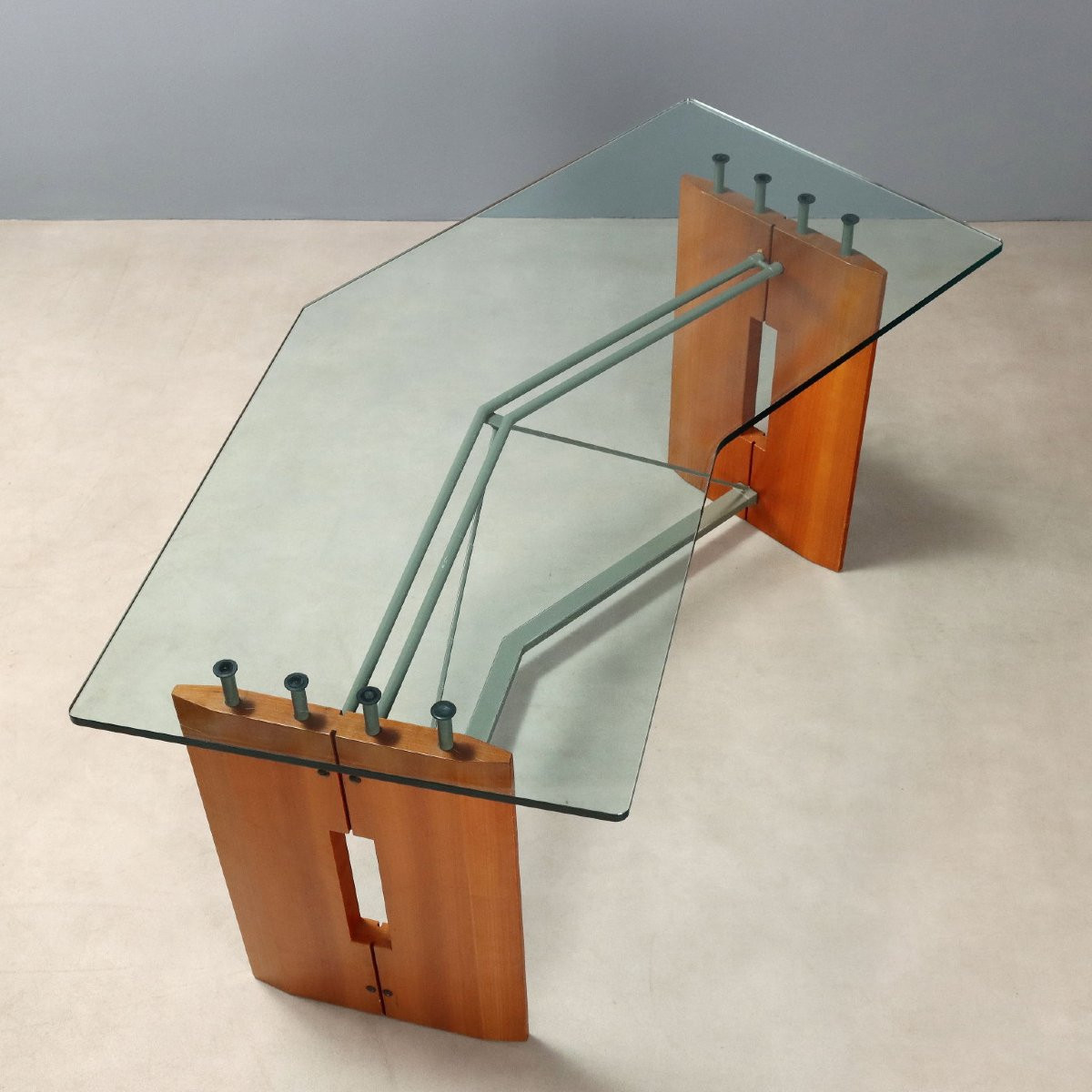 Vintage Writing Desk Tanganyka Walnut Glass Design Italy 1990s -photo-5