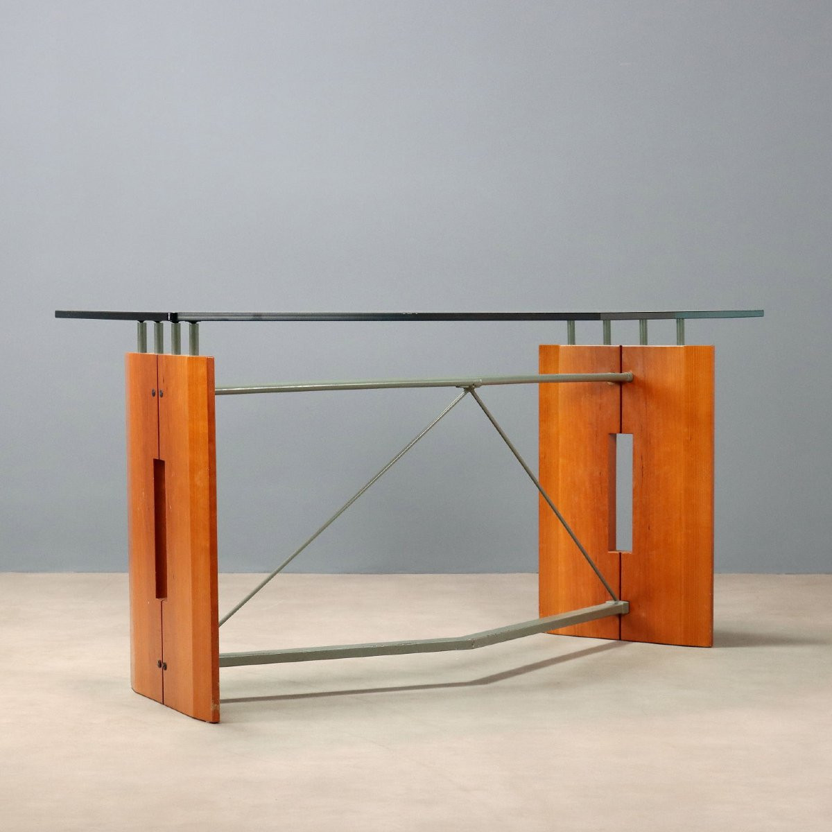 Vintage Writing Desk Tanganyka Walnut Glass Design Italy 1990s -photo-6