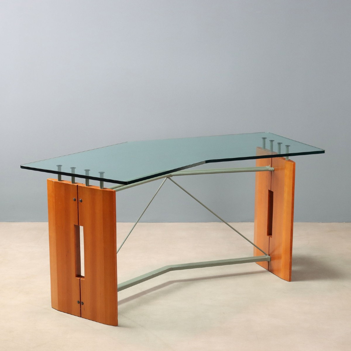 Vintage Writing Desk Tanganyka Walnut Glass Design Italy 1990s 