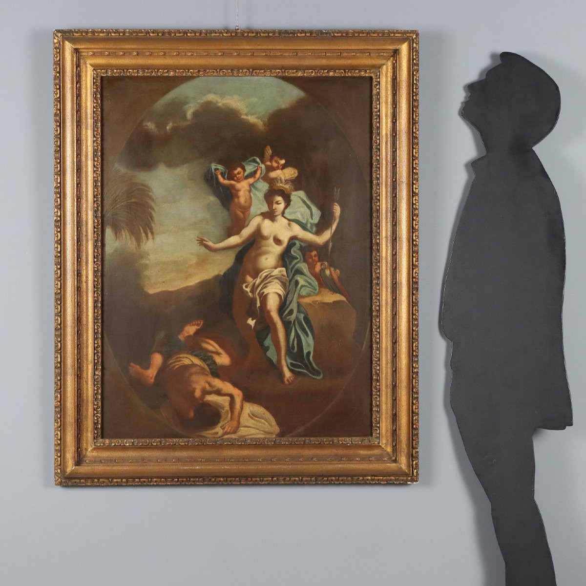 Antique Painting Allegory Of America Oil On Canvas XVIII Century-photo-2