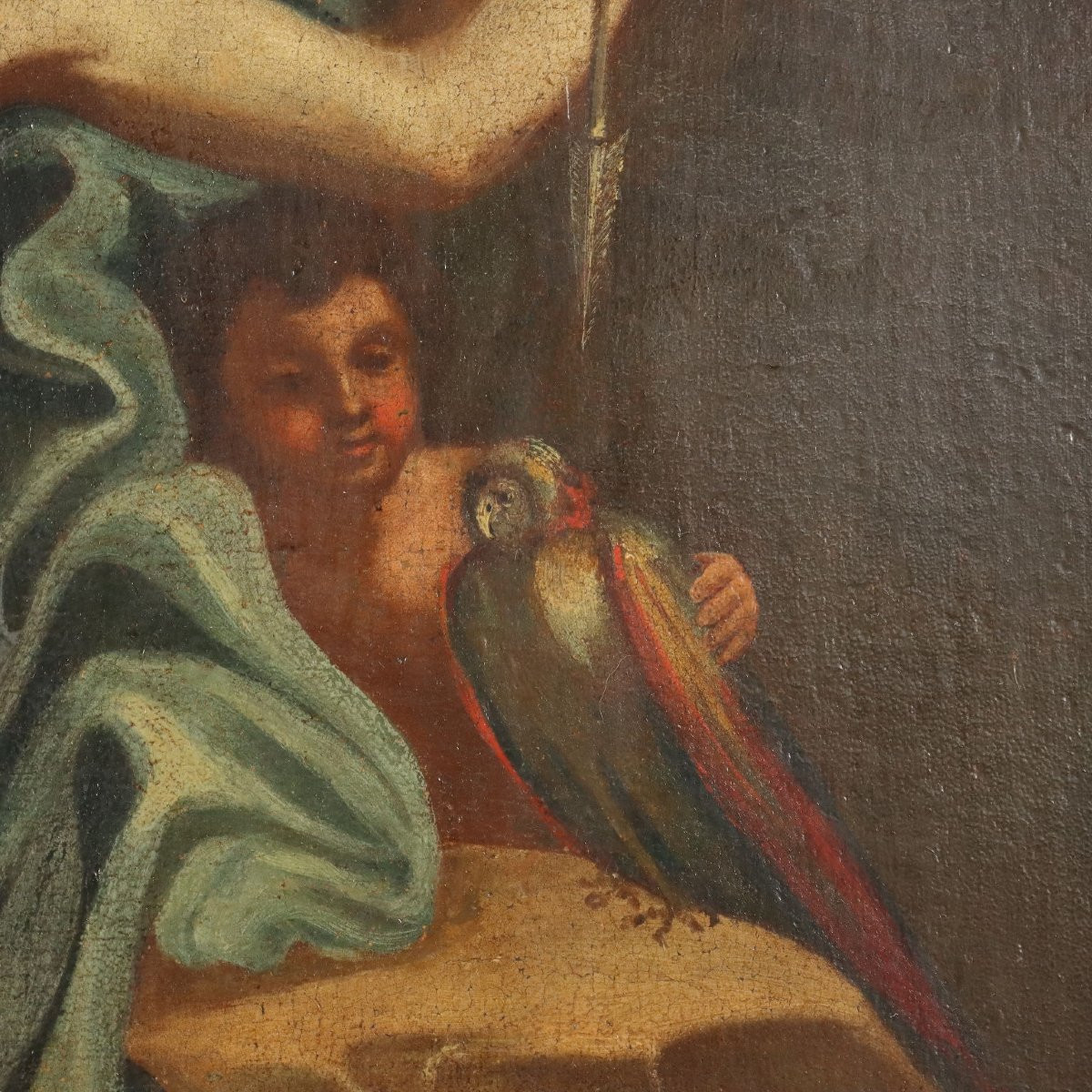 Antique Painting Allegory Of America Oil On Canvas XVIII Century-photo-1