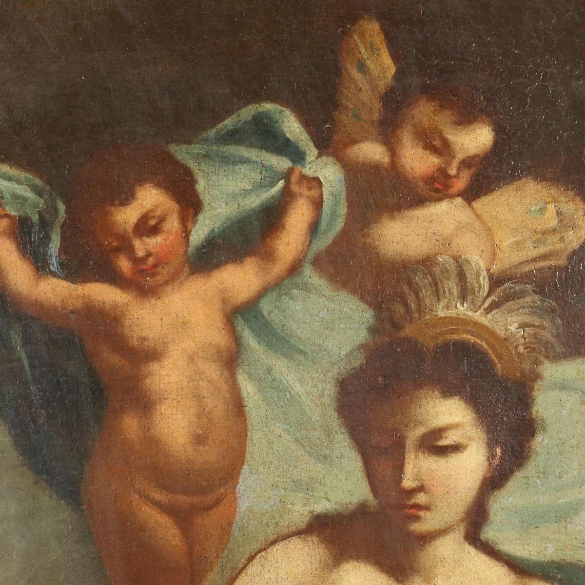 Antique Painting Allegory Of America Oil On Canvas XVIII Century-photo-3