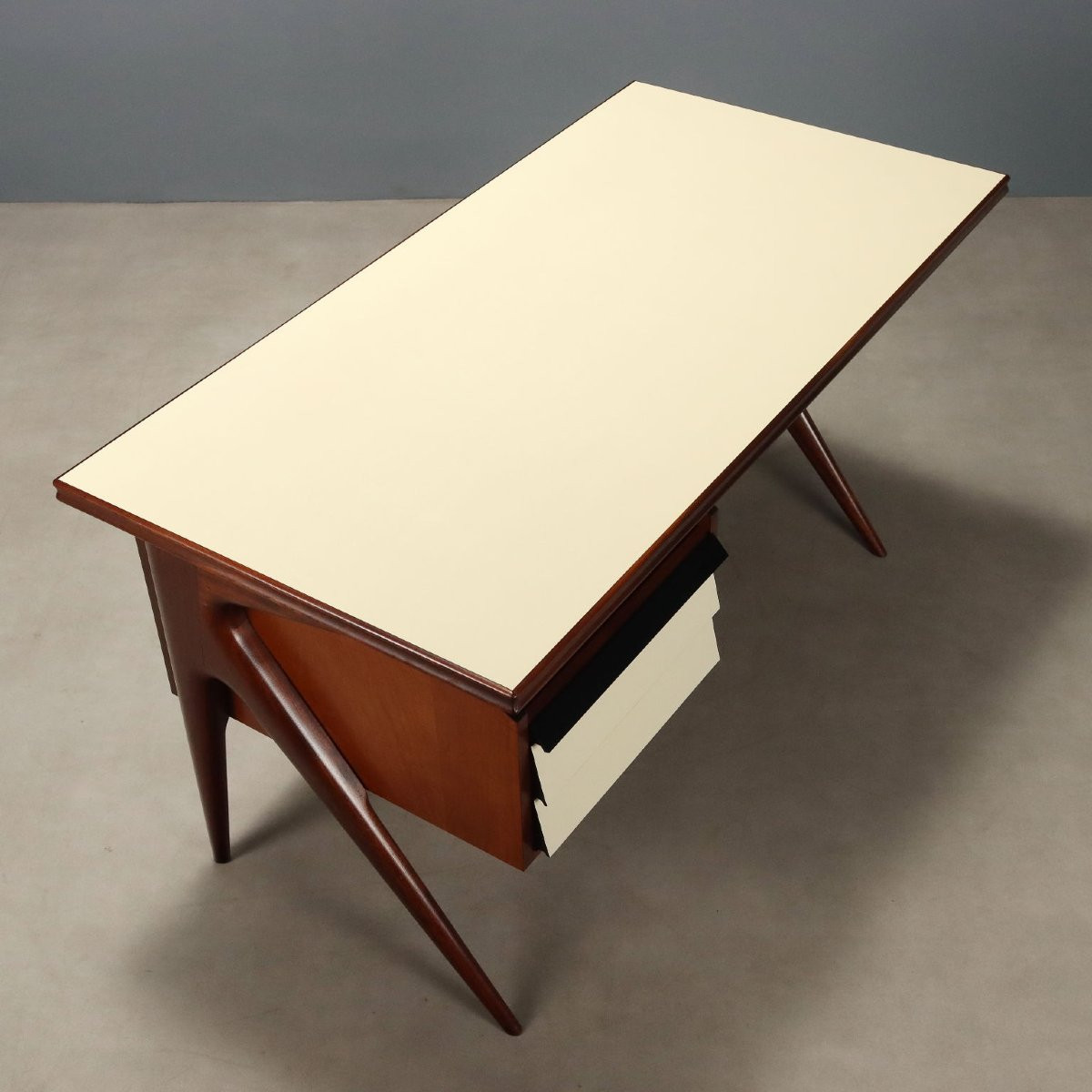 Bureau Vintage Hêtre Teinté Peuplier Design Italie Années 1950-photo-4