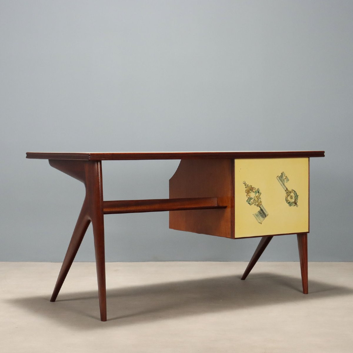 Bureau Vintage Hêtre Teinté Peuplier Design Italie Années 1950-photo-5