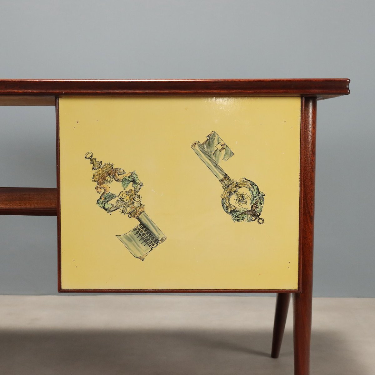 Bureau Vintage Hêtre Teinté Peuplier Design Italie Années 1950-photo-7
