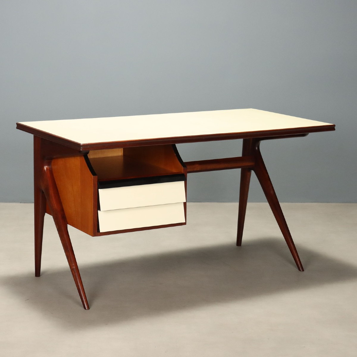 Bureau Vintage Hêtre Teinté Peuplier Design Italie Années 1950