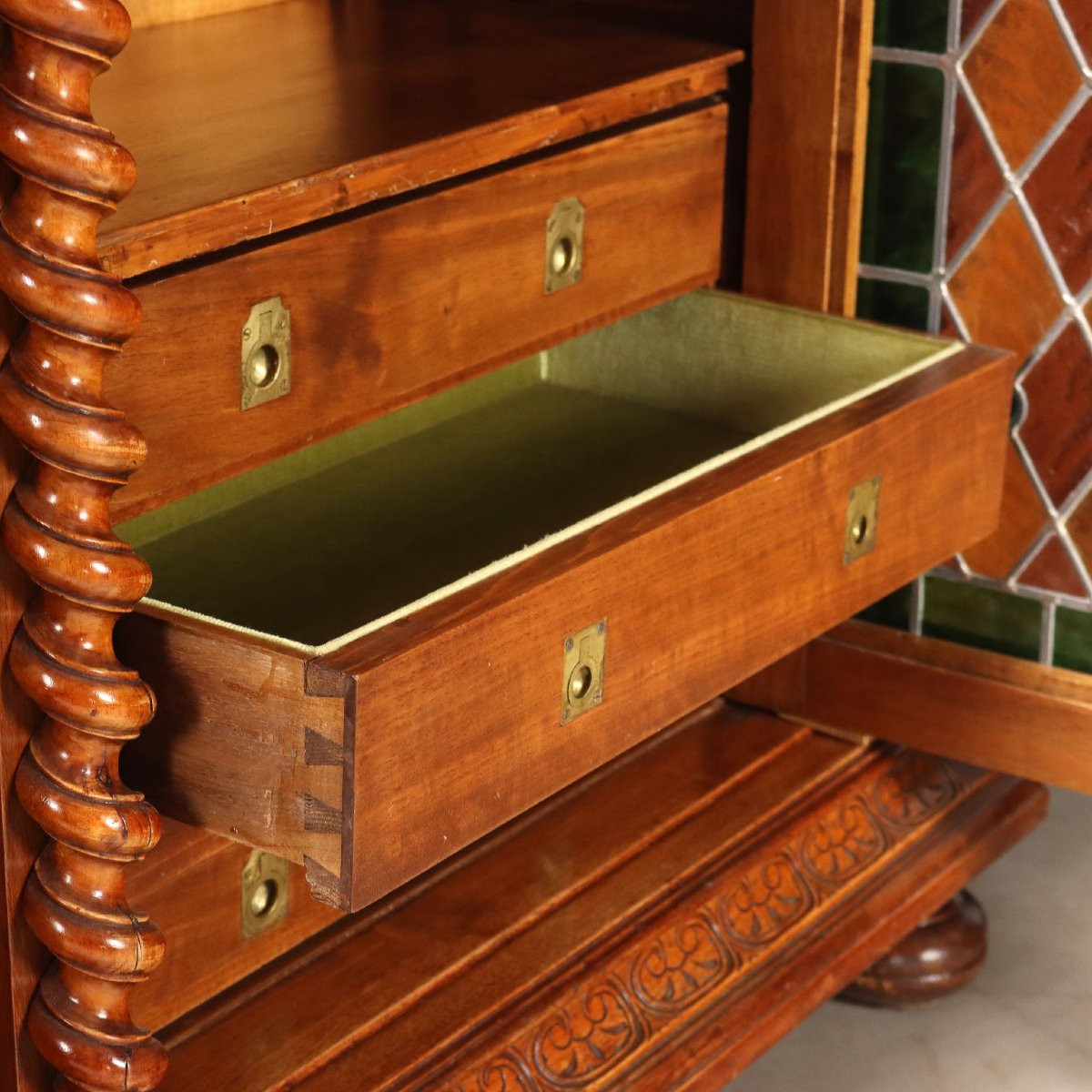 Buffet Ancien Style Néo-Baroque Noyer Verre Italie XIXe Siècle-photo-2