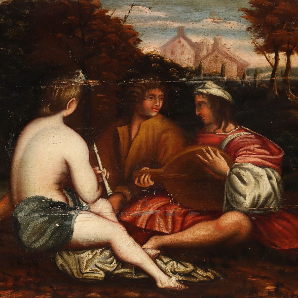 Tableau Ancien Concert Huile sur Panneau Italie du XVIIIe Siècle-photo-4
