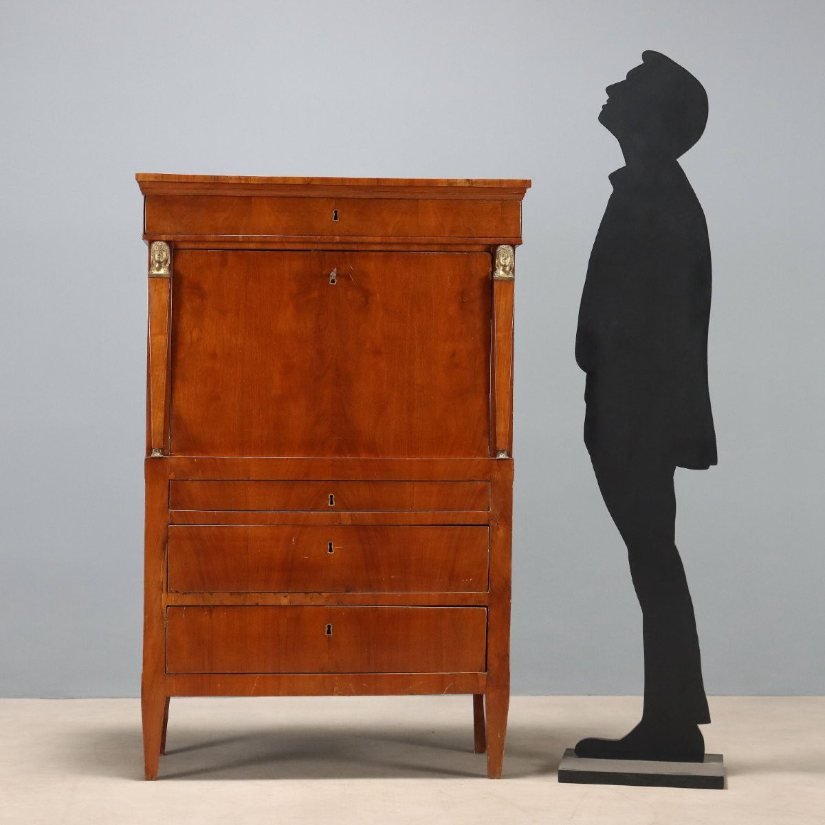 Empire-style Secretaire In Walnut And Lombardy Walnut Burl, Mid-19th Century-photo-2