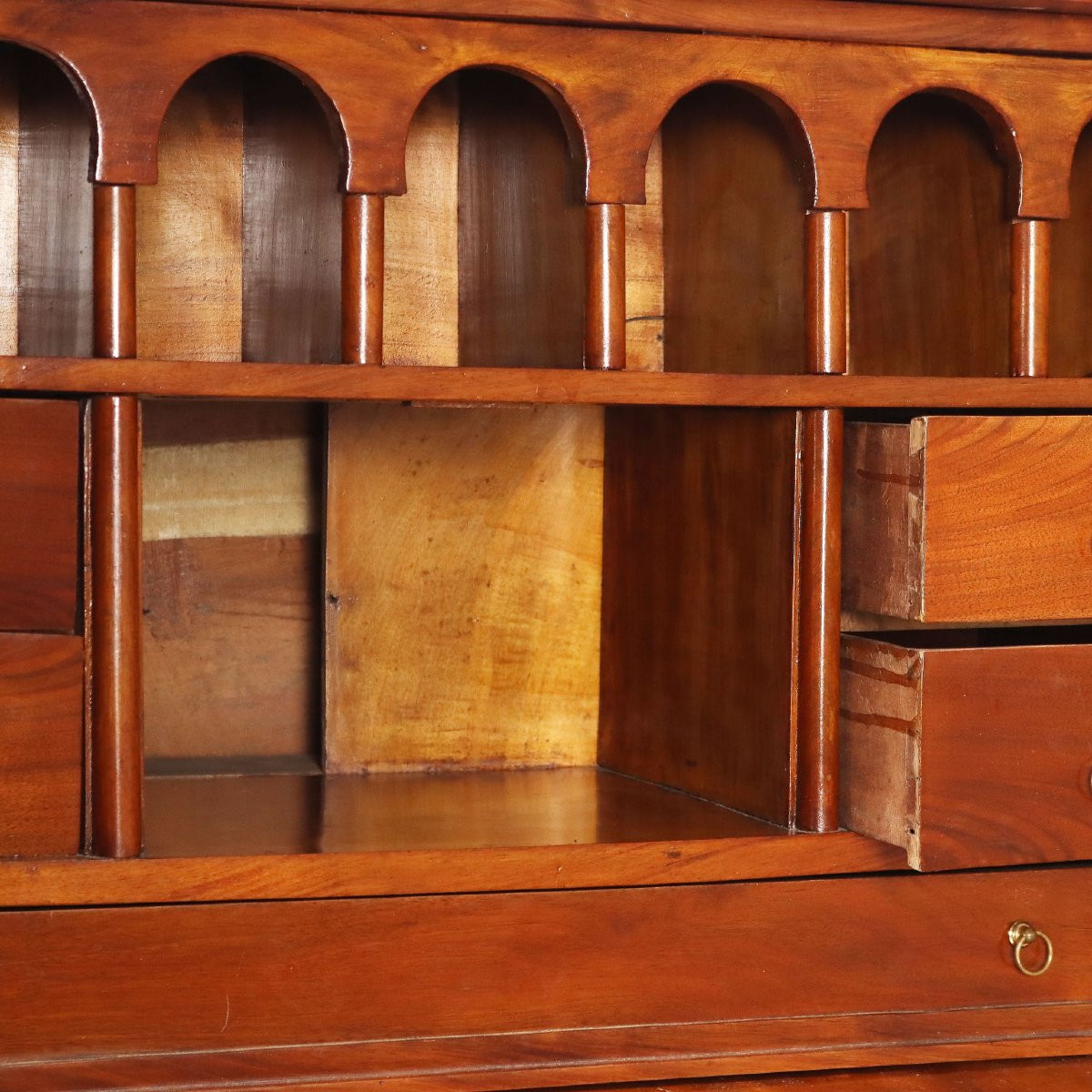 Empire-style Secretaire In Walnut And Lombardy Walnut Burl, Mid-19th Century-photo-4