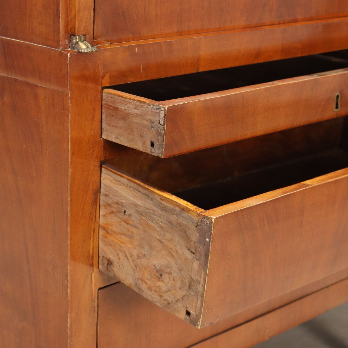 Empire-style Secretaire In Walnut And Lombardy Walnut Burl, Mid-19th Century-photo-7