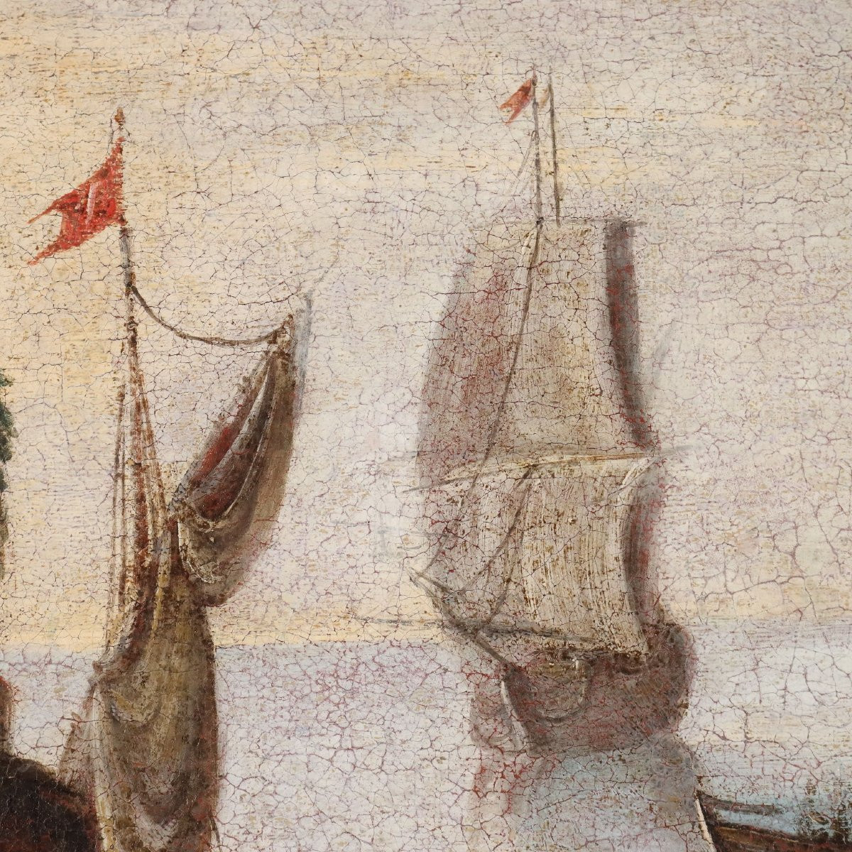 Tableau Ancien Scène Portuaire Huile sur Toile XVIIIe Siècle-photo-2