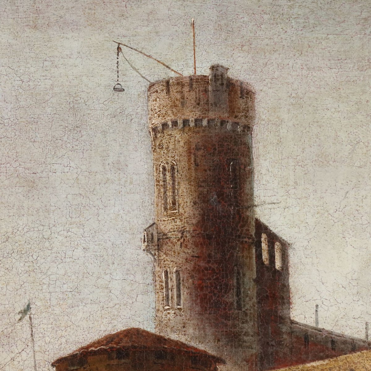 Tableau Ancien Scène Portuaire Huile sur Toile XVIIIe Siècle-photo-3