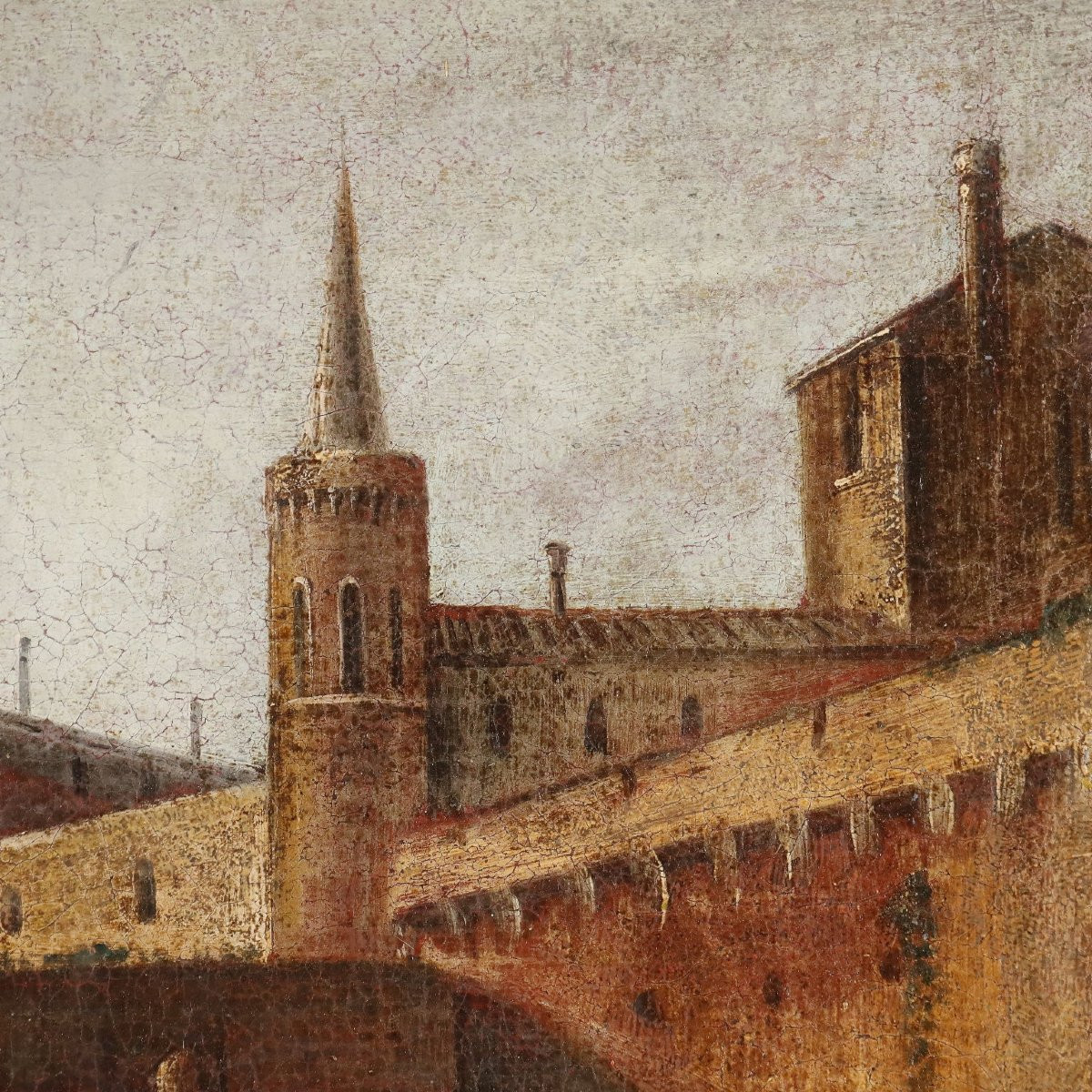 Tableau Ancien Scène Portuaire Huile sur Toile XVIIIe Siècle-photo-4