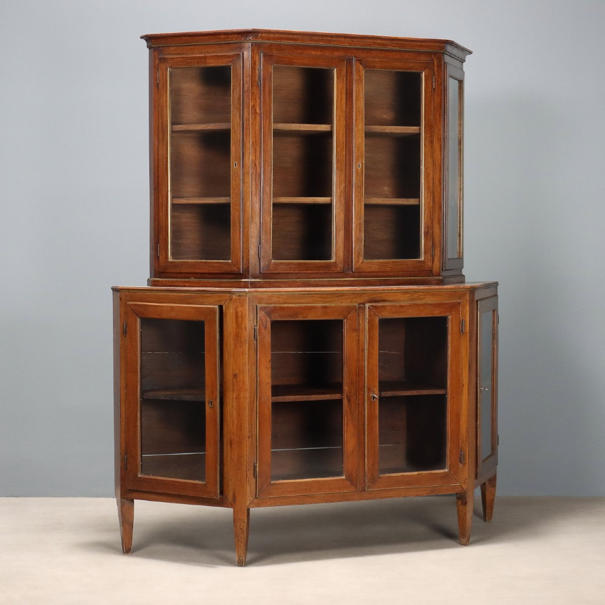 19th-century Italian Walnut Double-cabinet Sideboard With Cut-out Panels