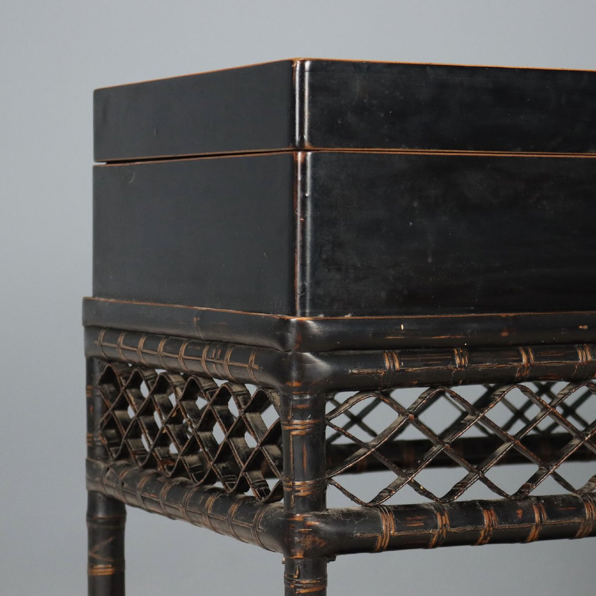 Coffre Ancien Bois Laqué Style Chinoiserie Chine XIXe Siècle-photo-4