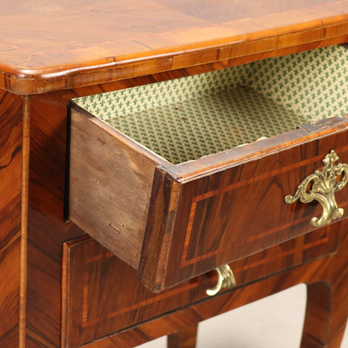 Table de Chevet Baroque Ancienne Noyer 2 Tiroris XVIIIe Siècle-photo-3