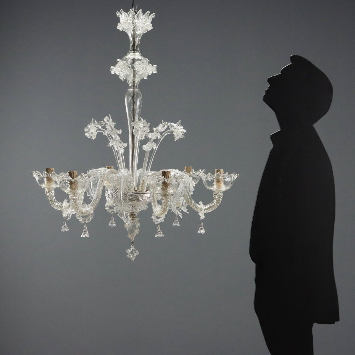Late 19th-century Transparent Venetian Blown Glass Murano Chandelier-photo-2
