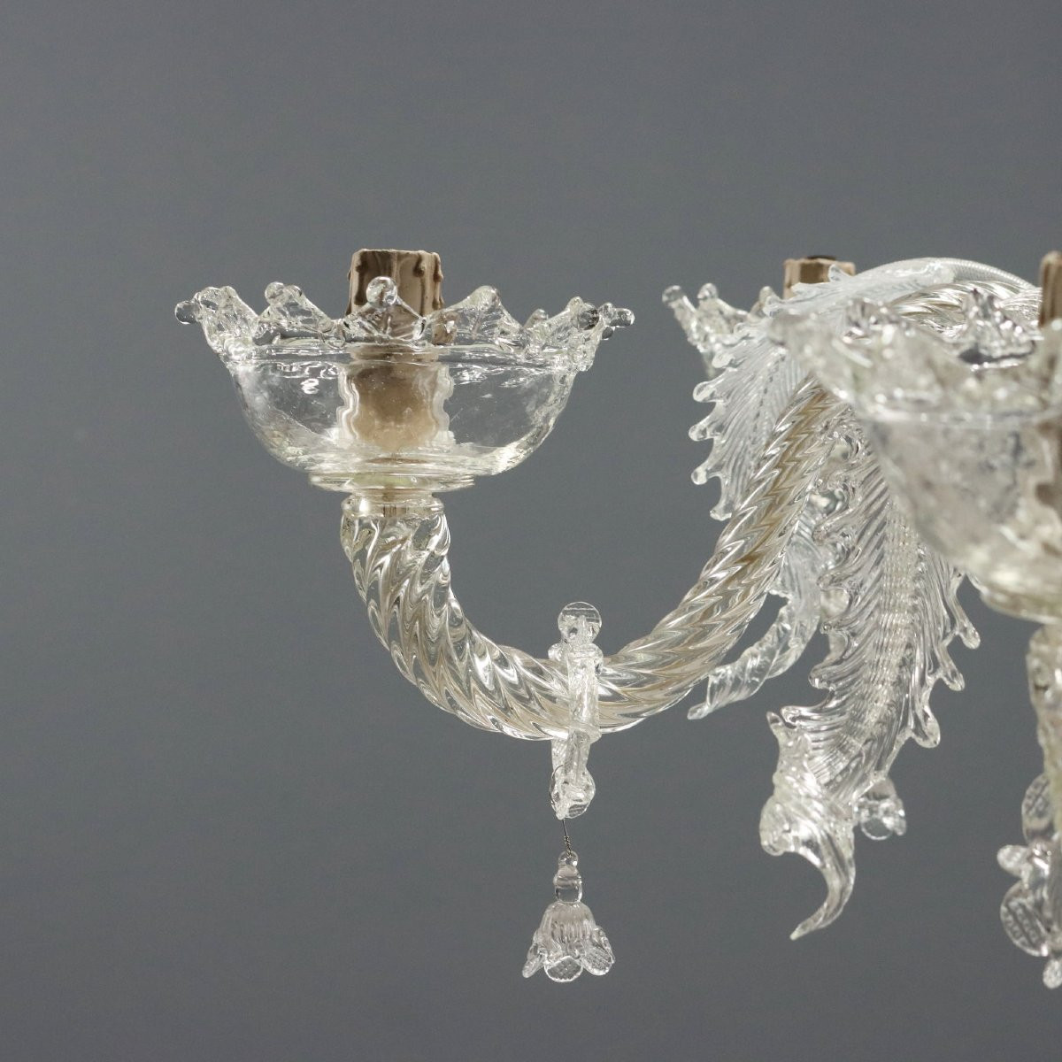 Late 19th-century Transparent Venetian Blown Glass Murano Chandelier-photo-3