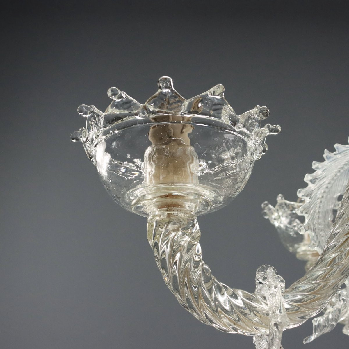 Late 19th-century Transparent Venetian Blown Glass Murano Chandelier-photo-4