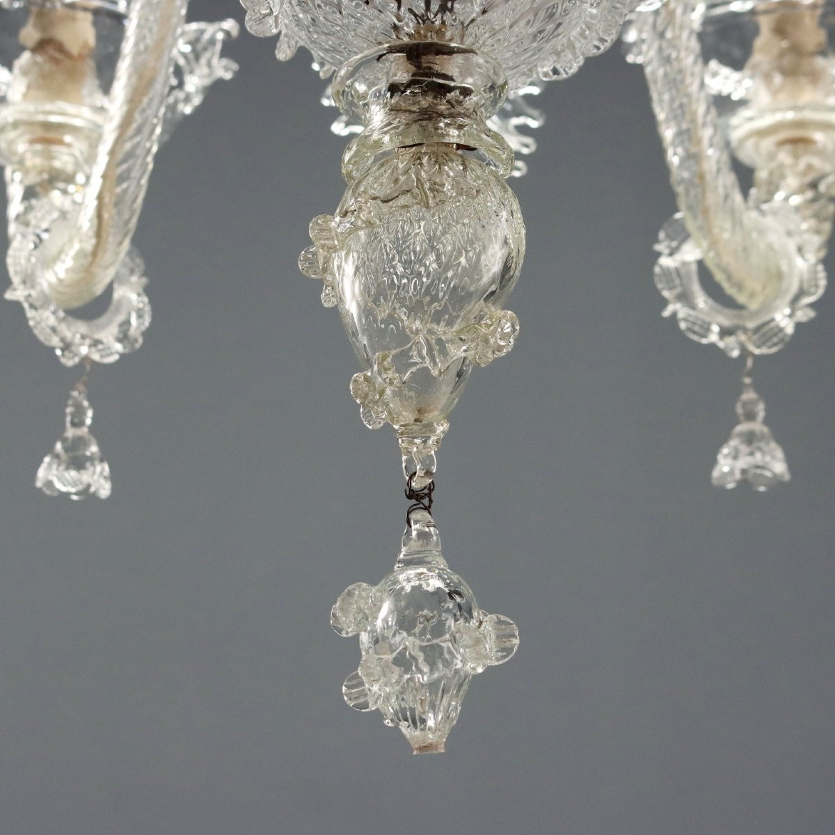 Late 19th-century Transparent Venetian Blown Glass Murano Chandelier-photo-3