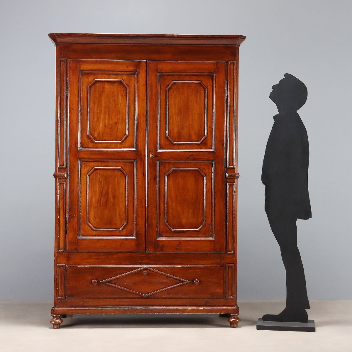 19th-century Two-part Wardrobe In Walnut-stained Poplar From Piedmont-photo-2