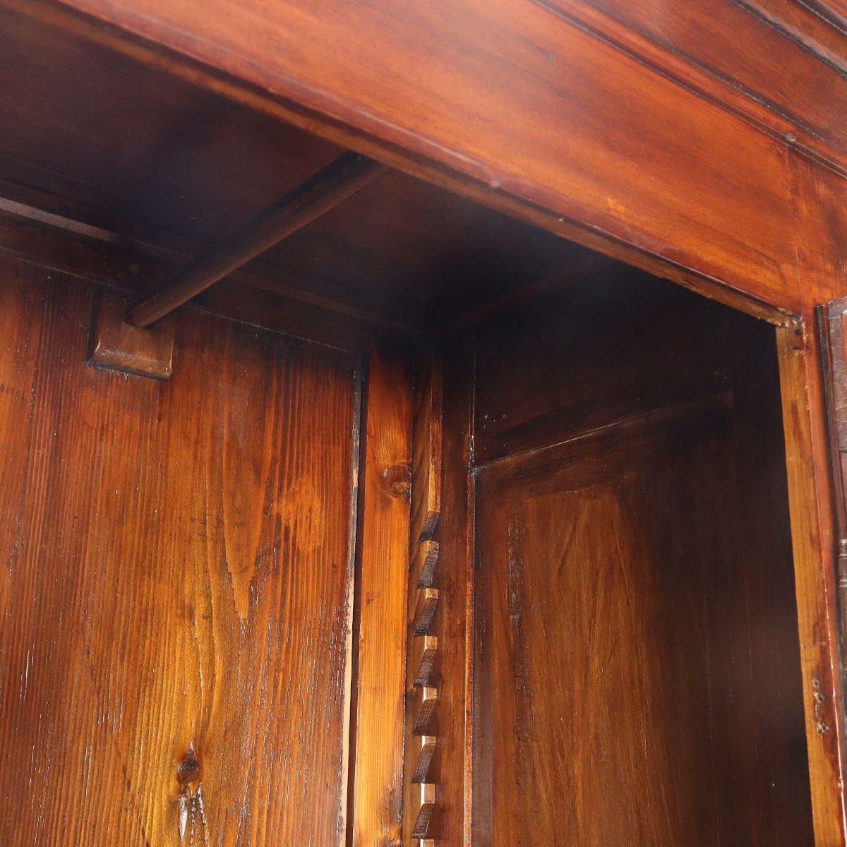 19th-century Two-part Wardrobe In Walnut-stained Poplar From Piedmont-photo-4