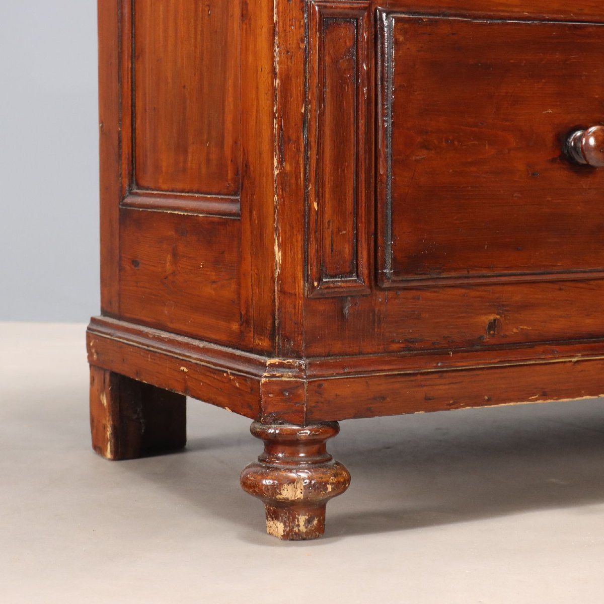 19th-century Two-part Wardrobe In Walnut-stained Poplar From Piedmont-photo-4