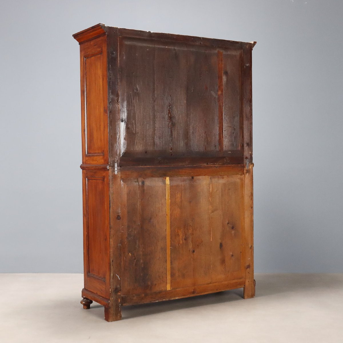 19th-century Two-part Wardrobe In Walnut-stained Poplar From Piedmont-photo-5