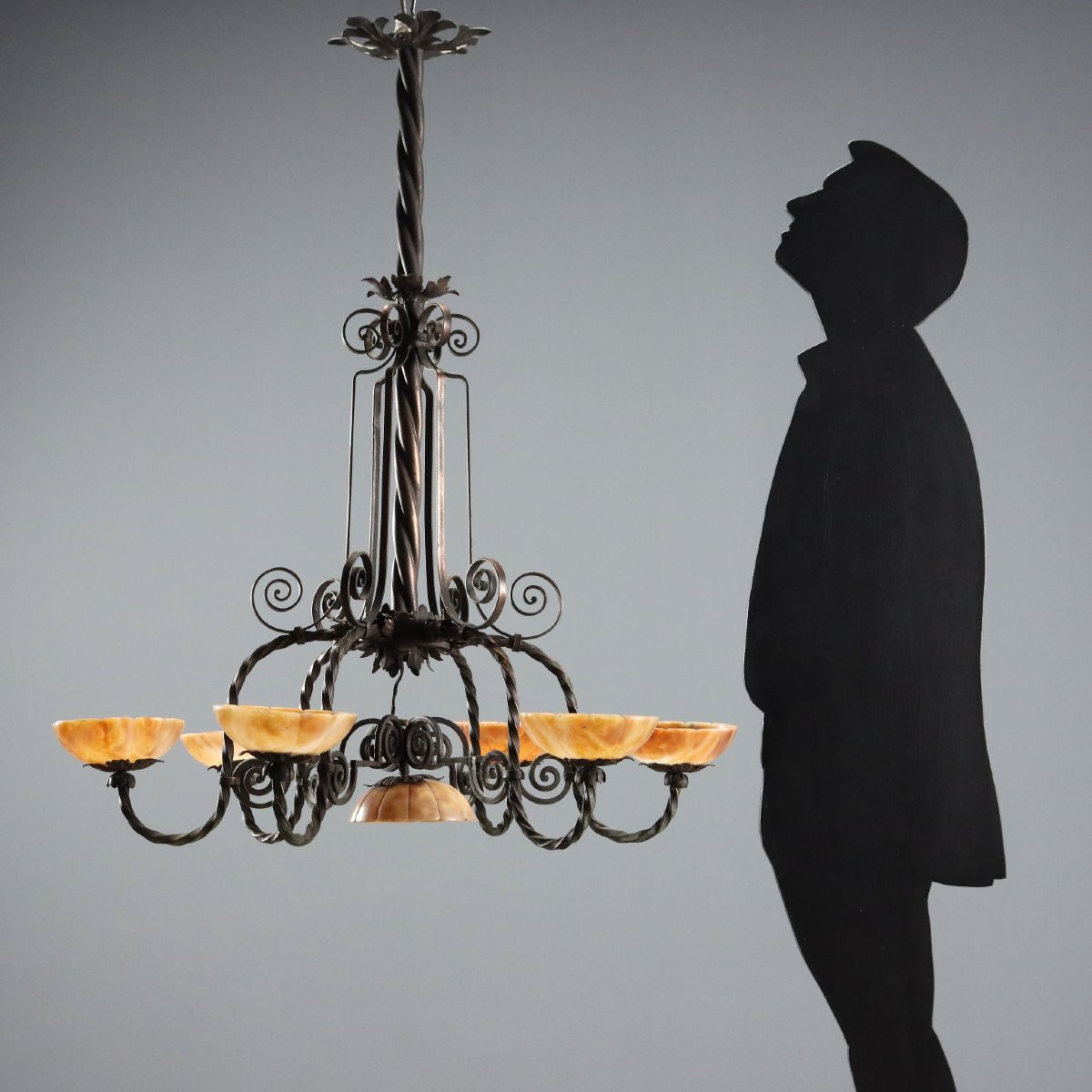 Art Nouveau Metal Chandelier, Burnished Finish, Italy, First Quarter Of The 20th Century-photo-2