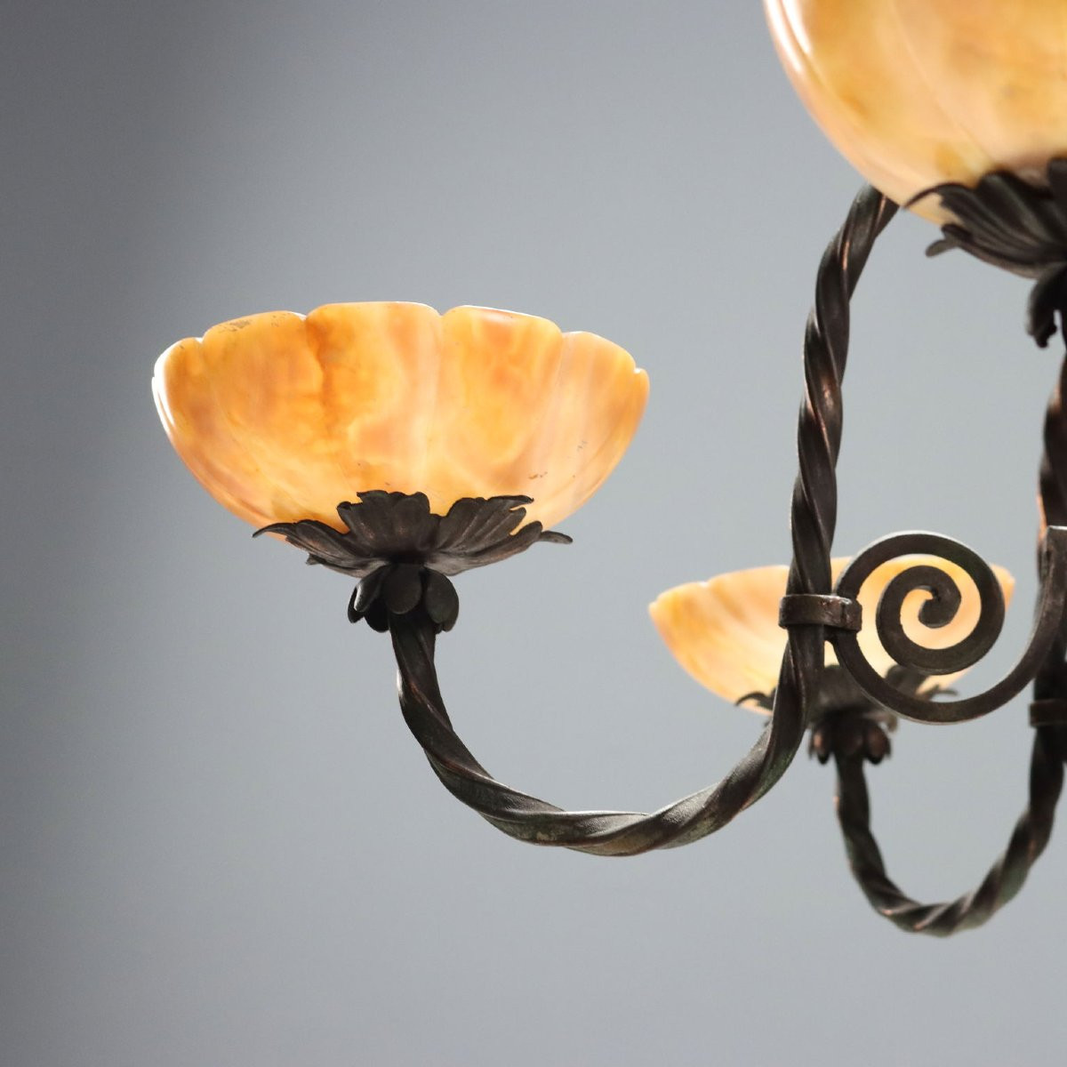 Art Nouveau Metal Chandelier, Burnished Finish, Italy, First Quarter Of The 20th Century-photo-3