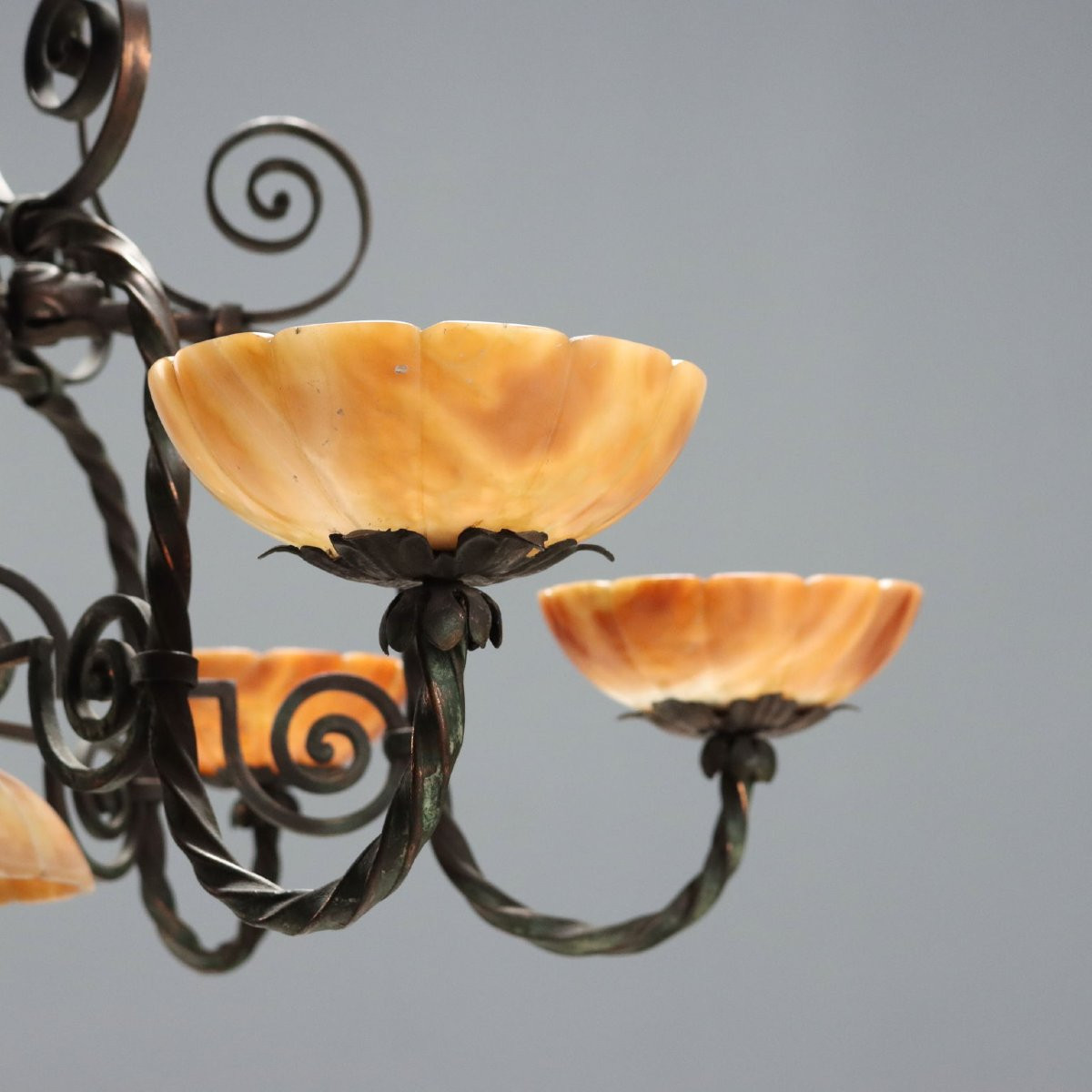 Art Nouveau Metal Chandelier, Burnished Finish, Italy, First Quarter Of The 20th Century-photo-4