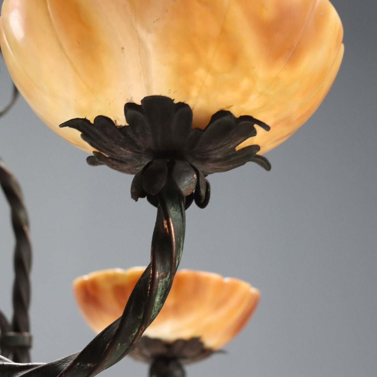 Art Nouveau Metal Chandelier, Burnished Finish, Italy, First Quarter Of The 20th Century-photo-1