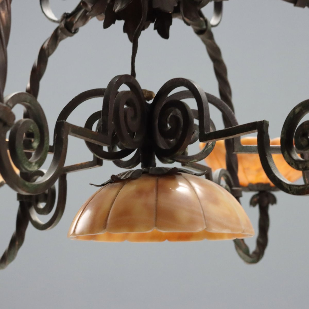 Art Nouveau Metal Chandelier, Burnished Finish, Italy, First Quarter Of The 20th Century-photo-3